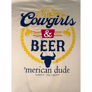 Simply Southern Cowgirls & Beer Merican Dude Long Sleeve Graphic Tee Cream L NEW